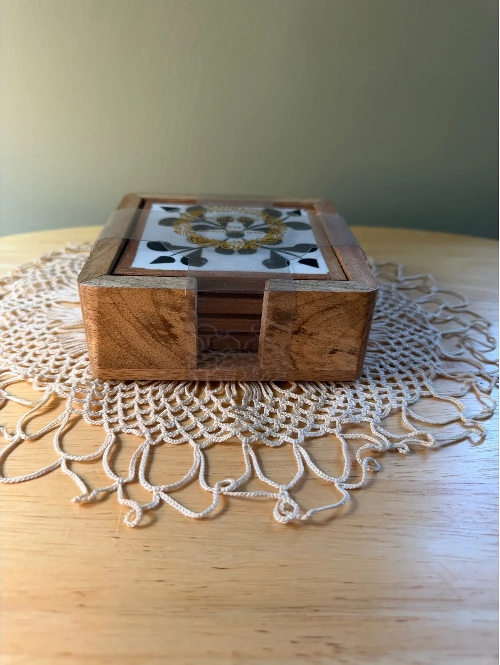 Set of 4 Handcrafted Wood and Resin Coasters with Holder